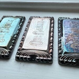 Three Morgan Silver Plate Co ‘Our Darling’ Silver Plated Coffin Plaques With Box